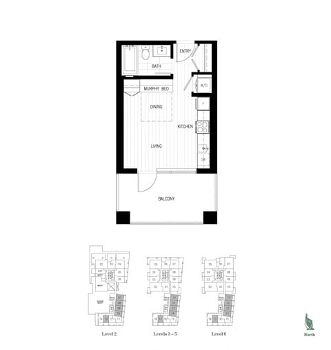 Floor plan for studio, 1 bath, 357 sqft